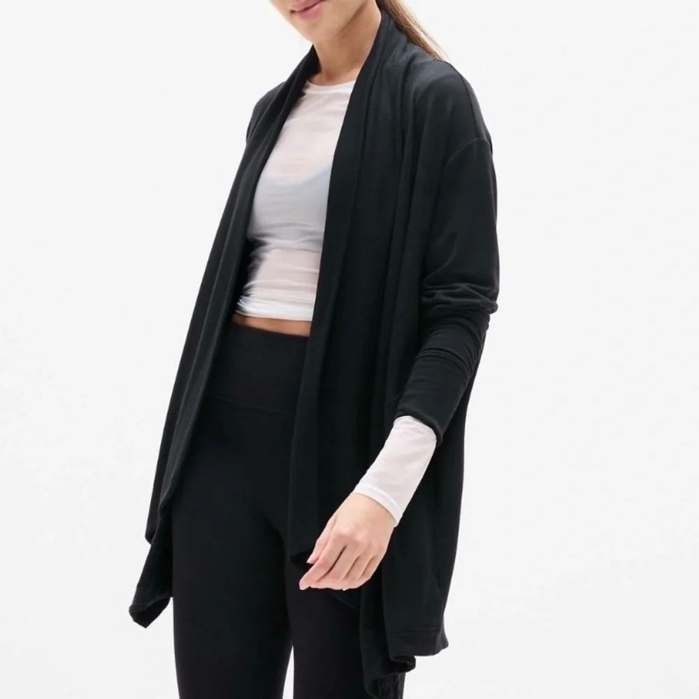 Athleta Pranayama Restore Wrap Black S Tall Open Cardigan Cozy Athleisure - Picture 3 of 8